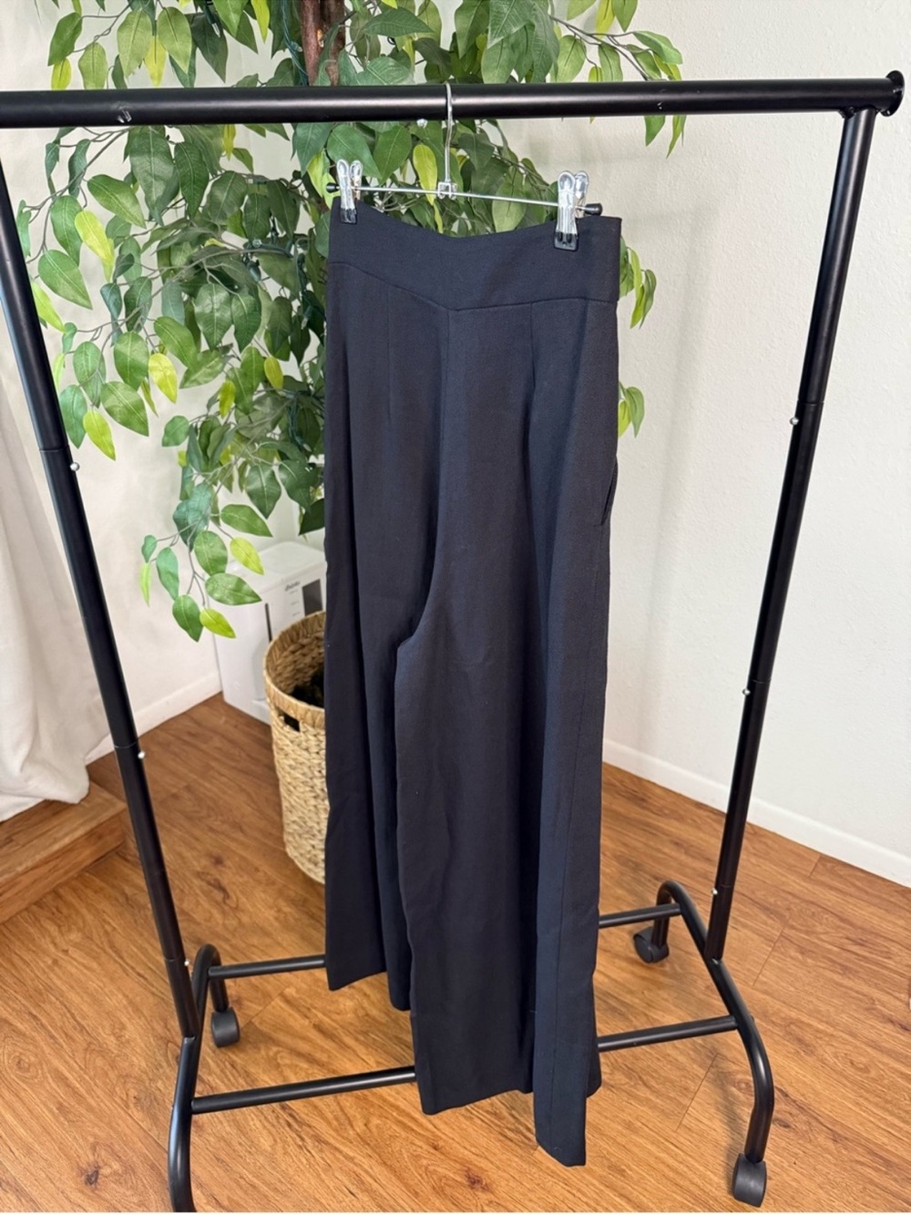 ZARA High Waisted Pleated Wide Leg Linen Pants Black Size XS - Picture 3 of 6